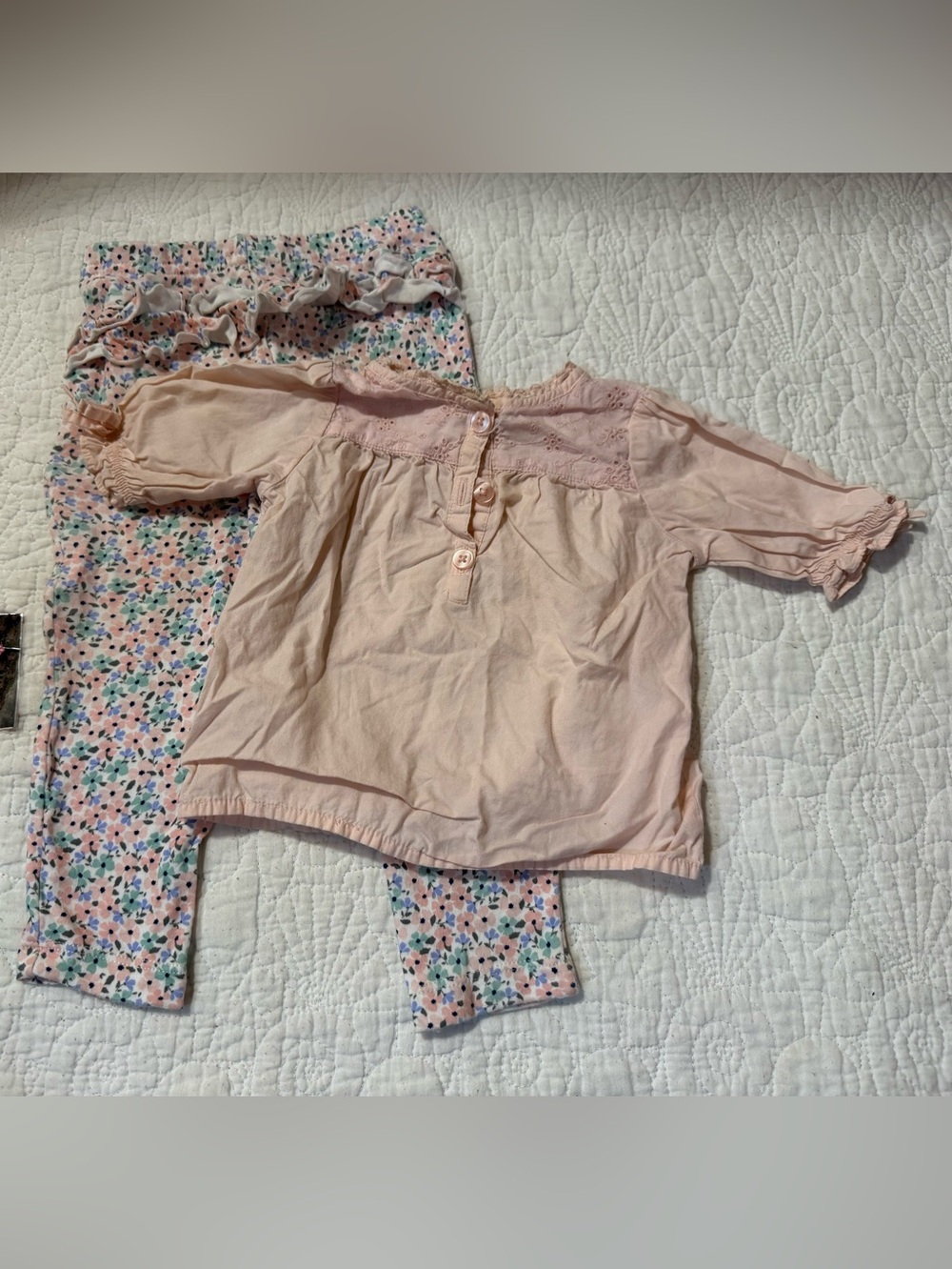 Girls' Pink Floral Print Legging Set with Blouse